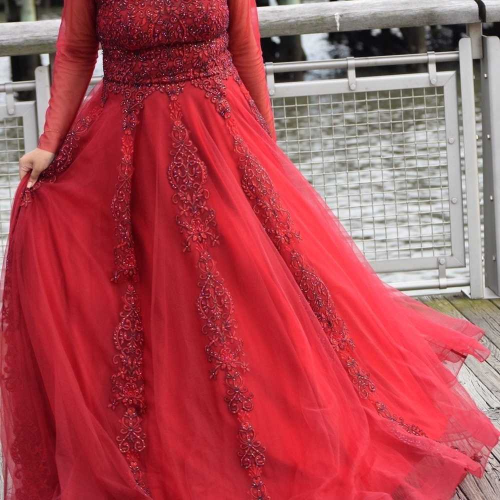 Red Ballgown with custom sleeves - image 2