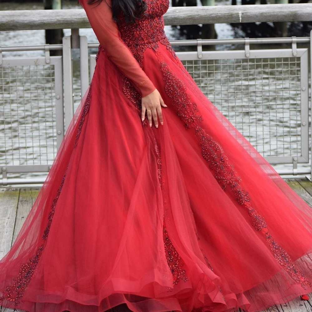 Red Ballgown with custom sleeves - image 3