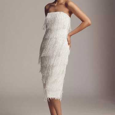 BHLDN Arabella Strapless Sequin Fringe Midi Dress