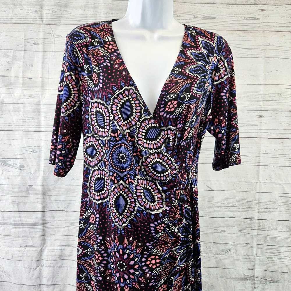 Vintage Black Pink Half Sleeves V Neck Faux Wrap … - image 2