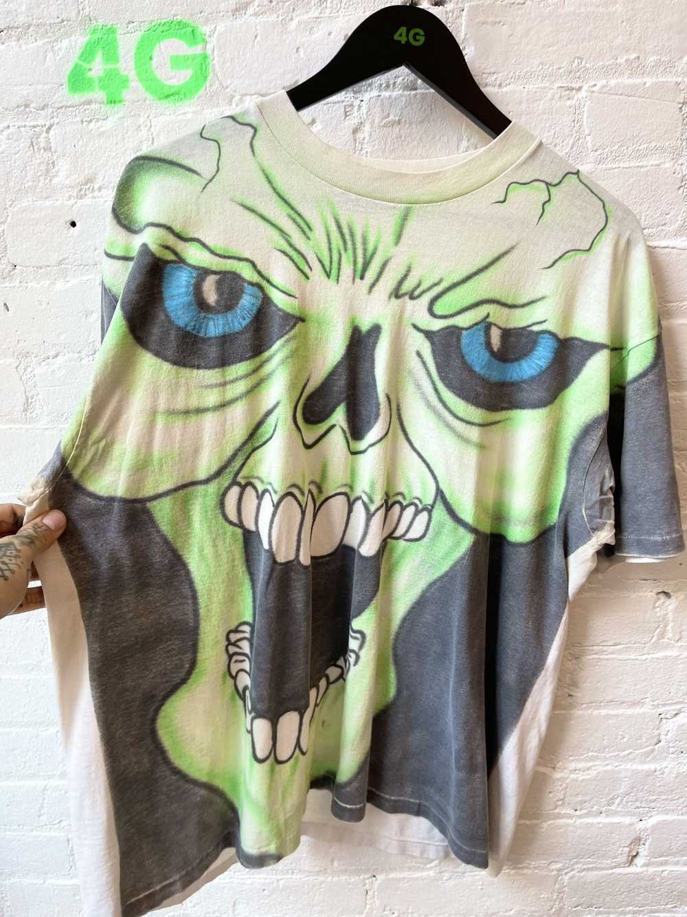 Vintage Vintage 90s HUGE SKULL MONSTER Neon Lime … - image 1