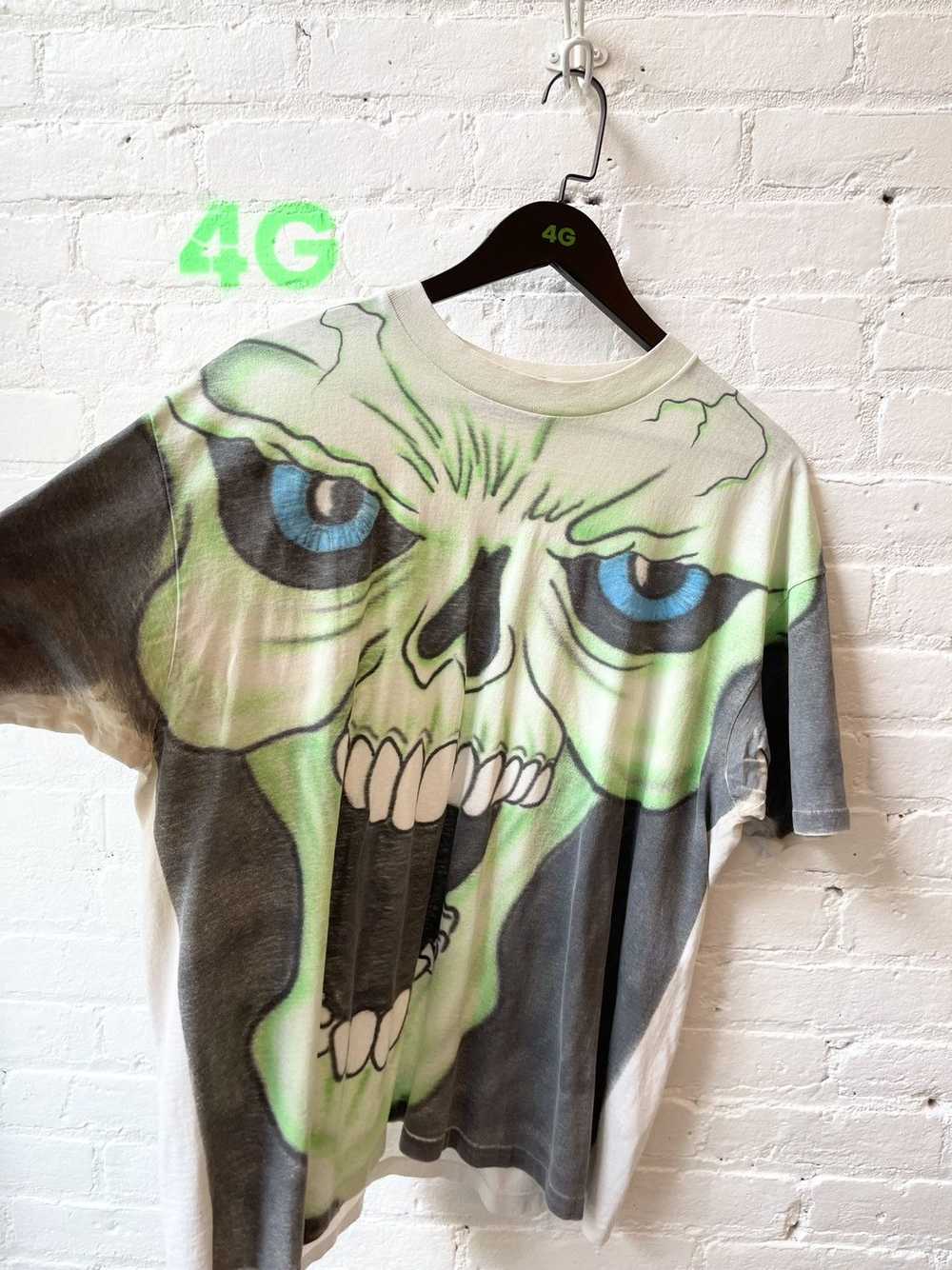 Vintage Vintage 90s HUGE SKULL MONSTER Neon Lime … - image 2