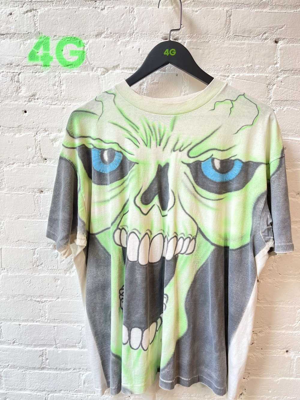 Vintage Vintage 90s HUGE SKULL MONSTER Neon Lime … - image 3