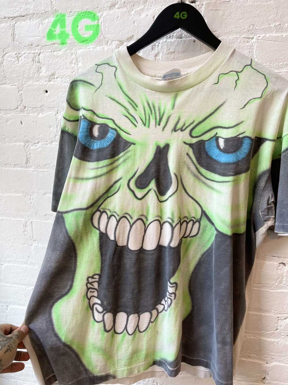 Vintage Vintage 90s HUGE SKULL MONSTER Neon Lime … - image 7