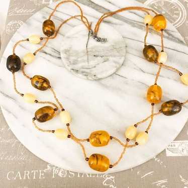 Jewelry Chunky Amber Acrylic Bead Necklace 2 Stra… - image 1