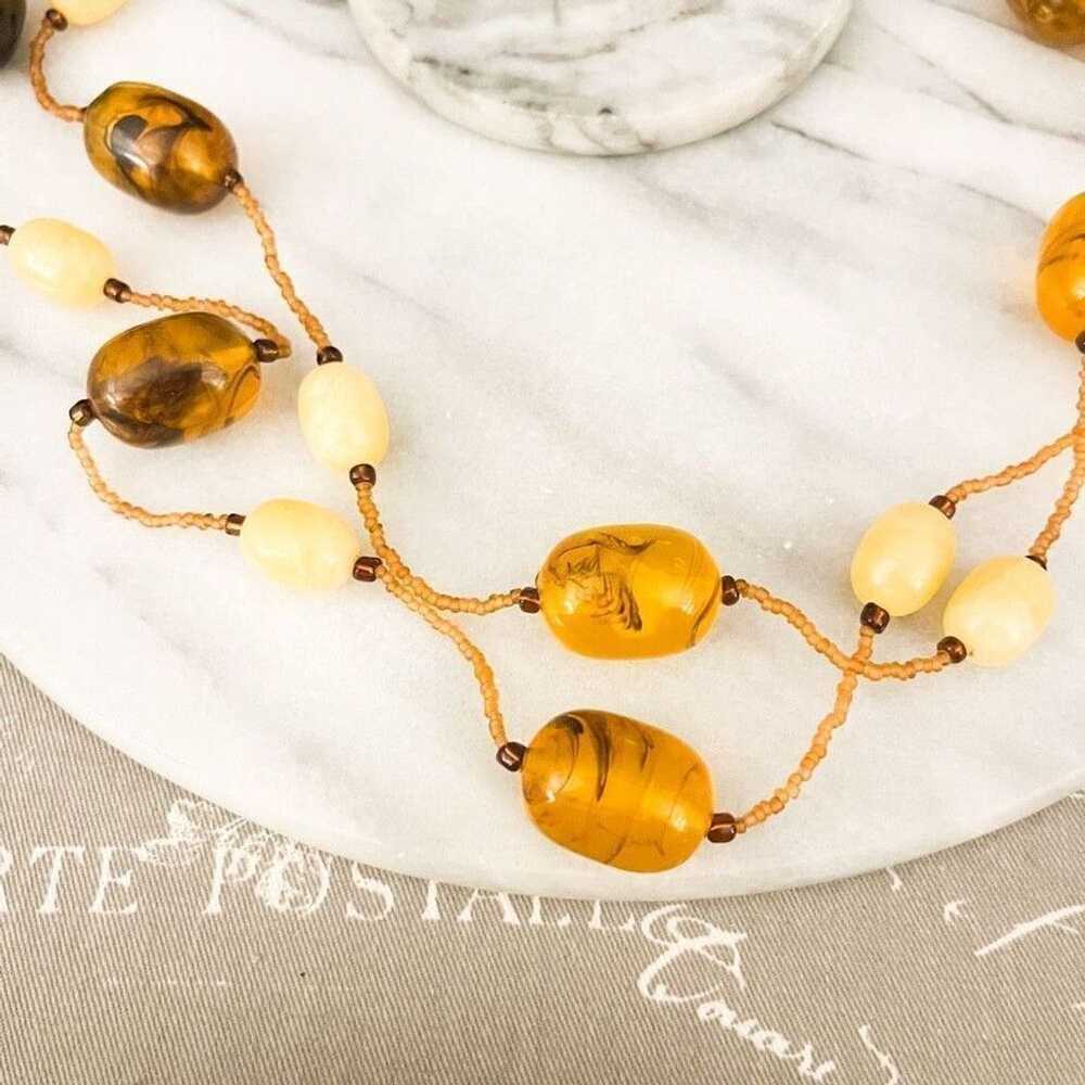 Jewelry Chunky Amber Acrylic Bead Necklace 2 Stra… - image 2