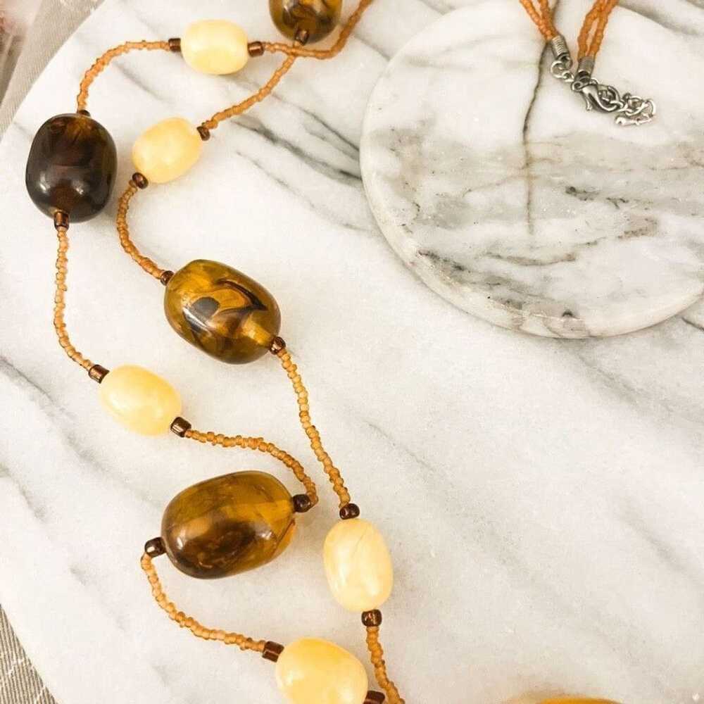 Jewelry Chunky Amber Acrylic Bead Necklace 2 Stra… - image 3