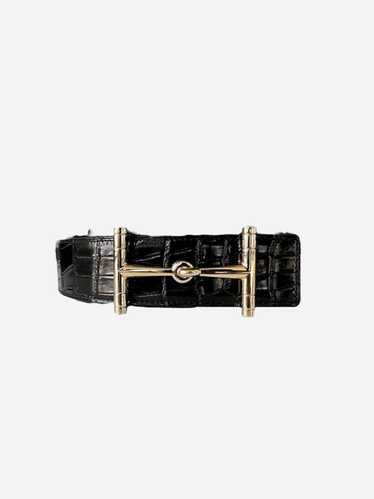 Hermes Hermes Black Crocodile H Logo Belt