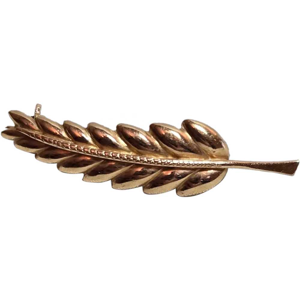 Vintage 18kt Yellow Gold Feather Pin - image 1