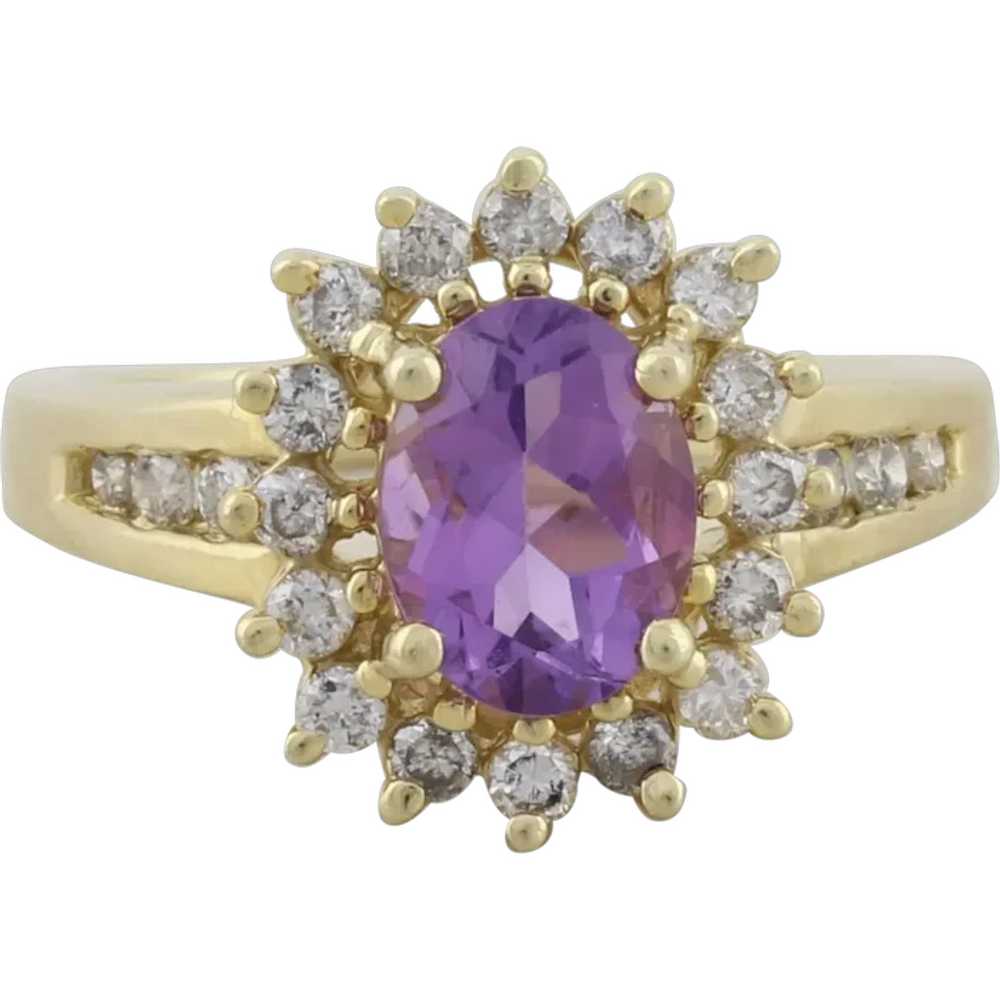 14k Yellow Gold Natural Amethyst & Diamond Ring S… - image 1