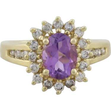 14k Yellow Gold Natural Amethyst & Diamond Ring S… - image 1