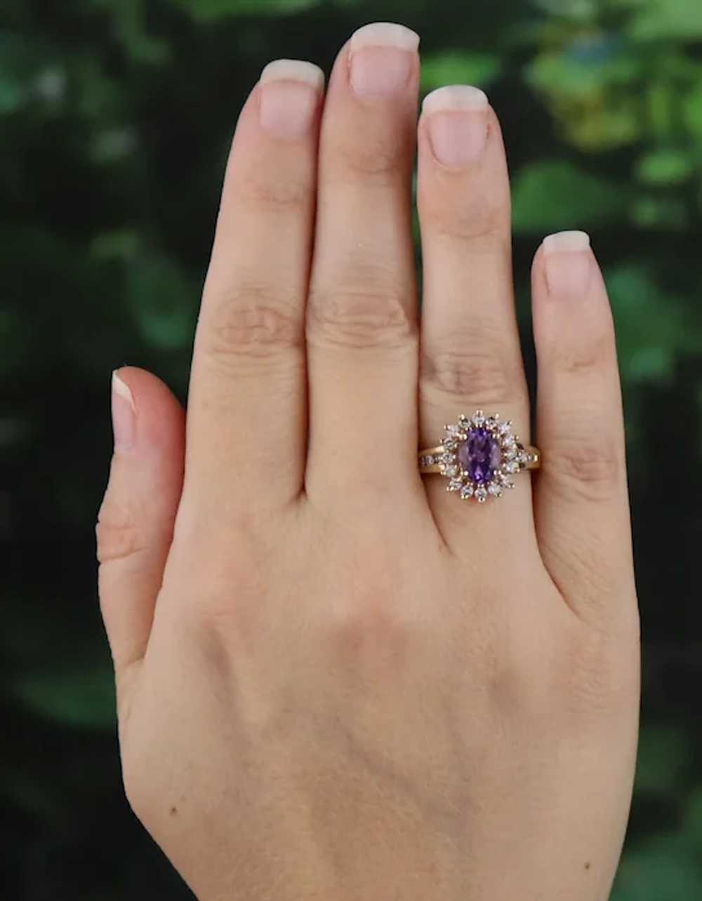 14k Yellow Gold Natural Amethyst & Diamond Ring S… - image 2