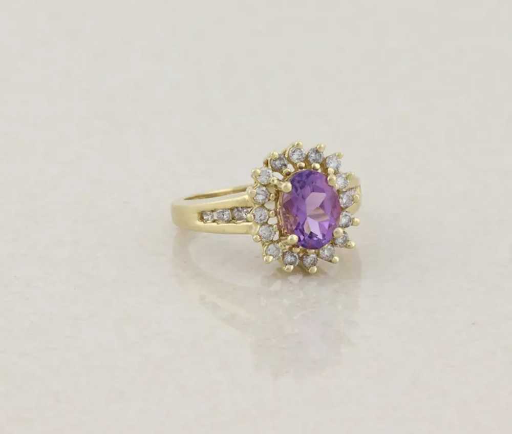 14k Yellow Gold Natural Amethyst & Diamond Ring S… - image 3