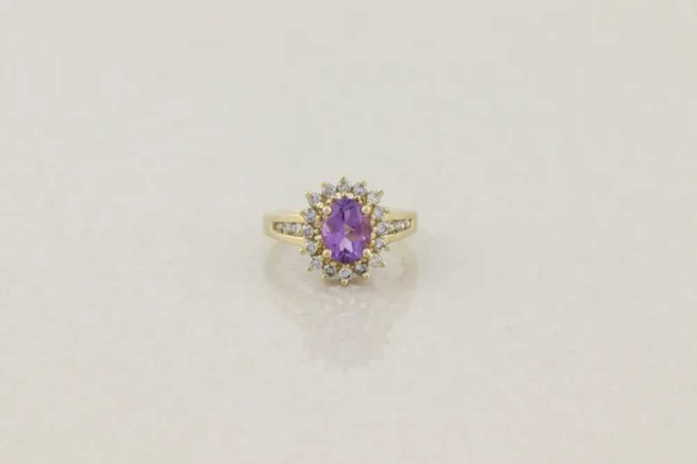 14k Yellow Gold Natural Amethyst & Diamond Ring S… - image 4