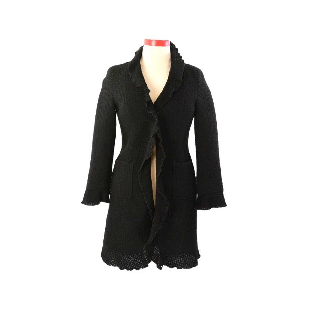 Vintage Black Ruffled Long Cardigan Jacket for Wo… - image 1