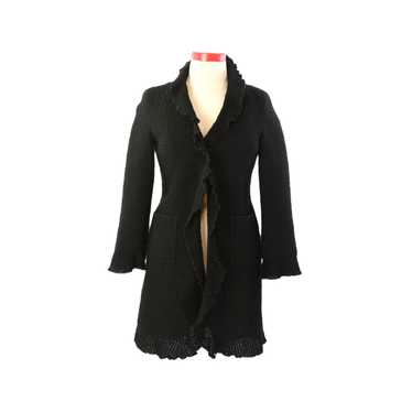 Vintage Black Ruffled Long Cardigan Jacket for Wo… - image 1