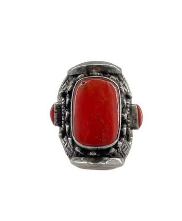 Tibetan Silver Ring w/Coral, Adjustable