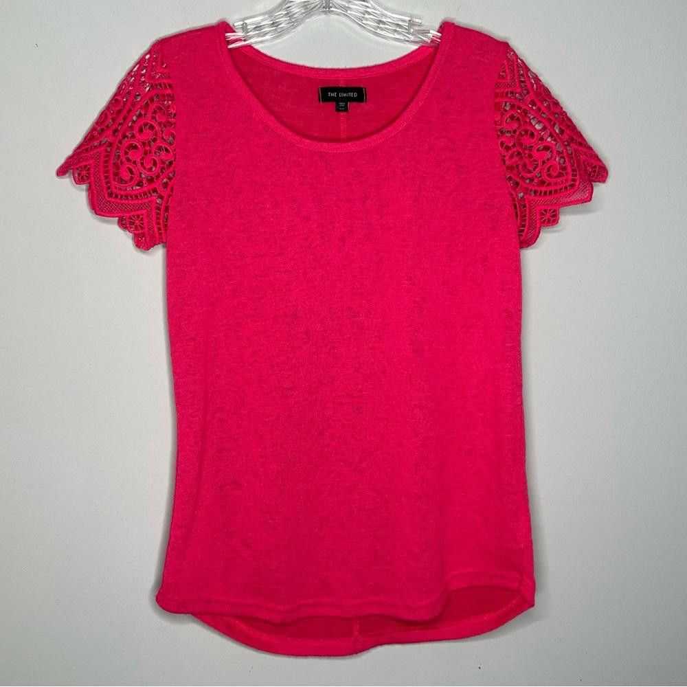 Designer The Limited Chic Pink Lace Sleeve Top - … - image 1