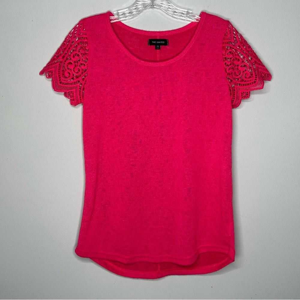 Designer The Limited Chic Pink Lace Sleeve Top - … - image 2