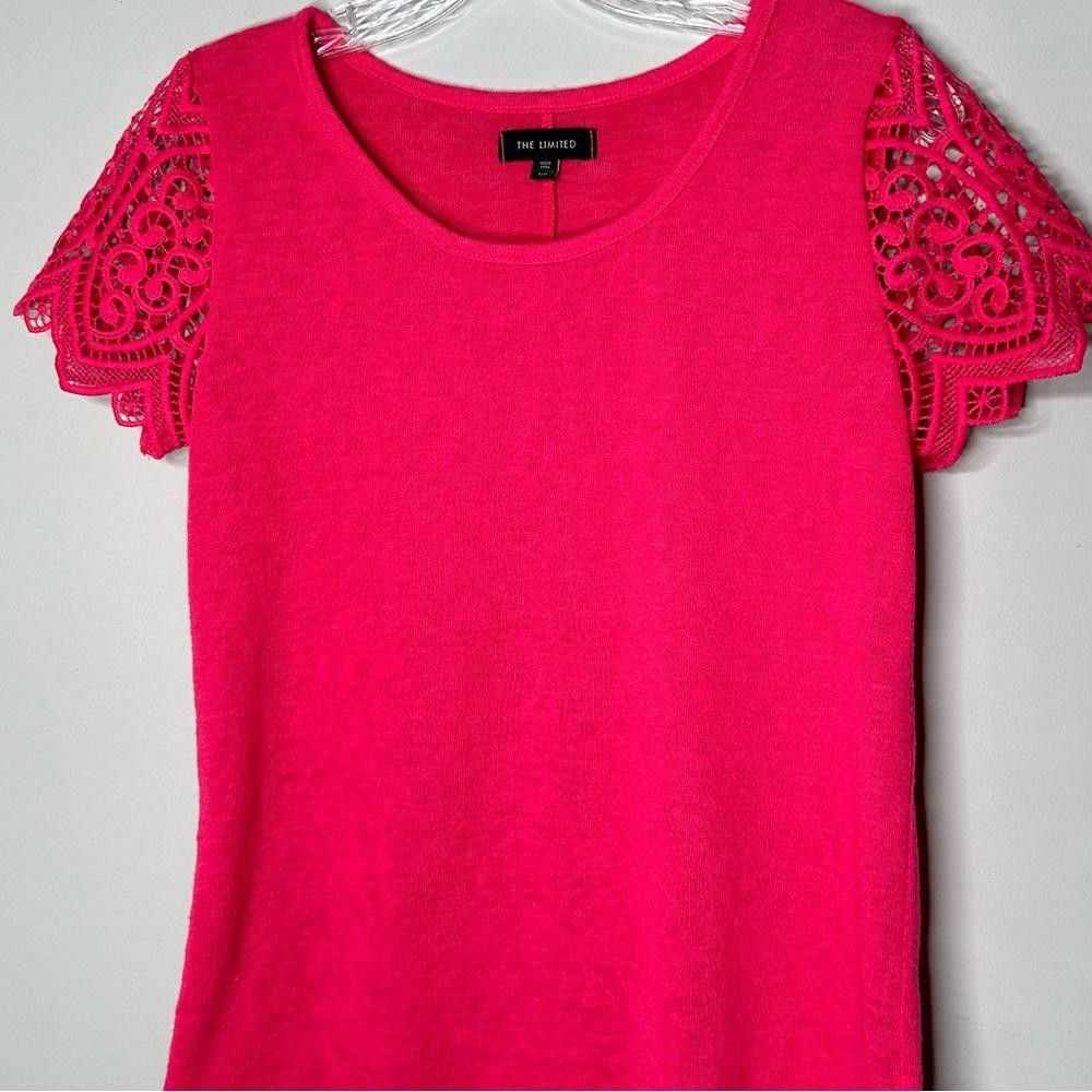 Designer The Limited Chic Pink Lace Sleeve Top - … - image 3