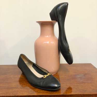 vintage Ferragamo shoes / black leather kitten he… - image 1