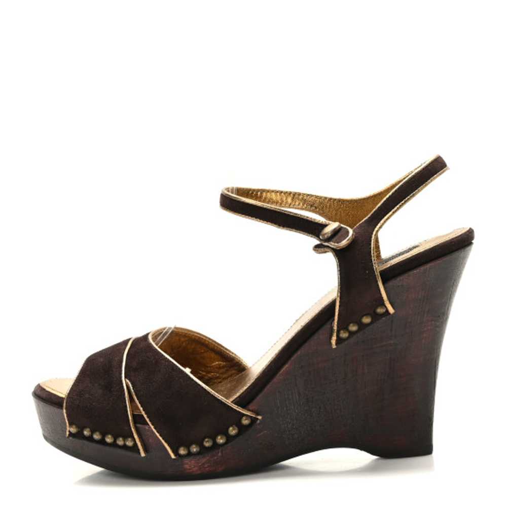 PRADA Camoscio Platform Wedge Sandals 37.5 Moro - image 1