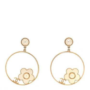 CHANEL Pearl CC Camellia Hoop Earrings Gold - image 1