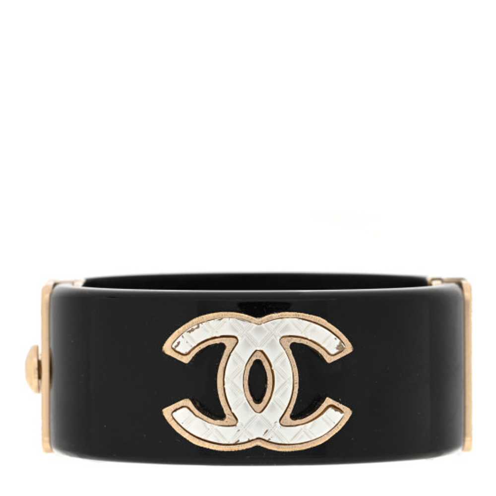 CHANEL Resin Quilted CC Cuff Black Gold - image 1