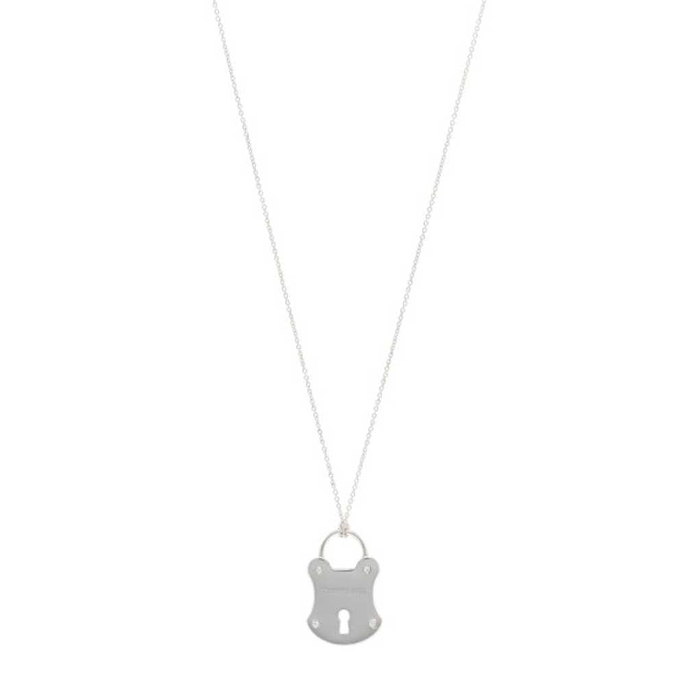 TIFFANY Sterling Silver Diamond Lock Pendant Neck… - image 1