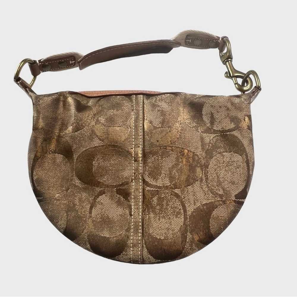 Coach Vintage Hobo Bag Purse Metallic Logo Tan Go… - image 3