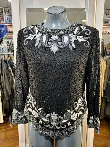 80’s Black & Gray Embroidered Sequins & Bead Holid