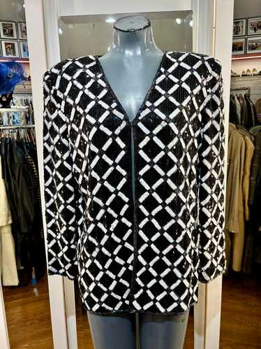 80’s Black & White Sequins & Beaded Jacket By Joan