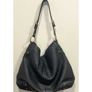 Danier Black Shoulder Bag Leather Gold Details