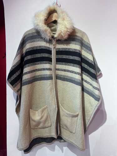 Wool Poncho with Faux Fur Hood