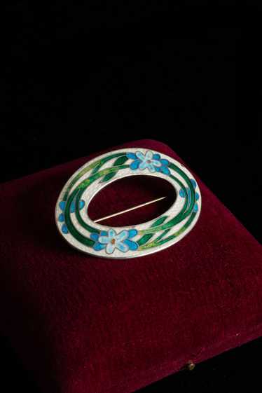 Art Nouveau Floral Enamel Brooch