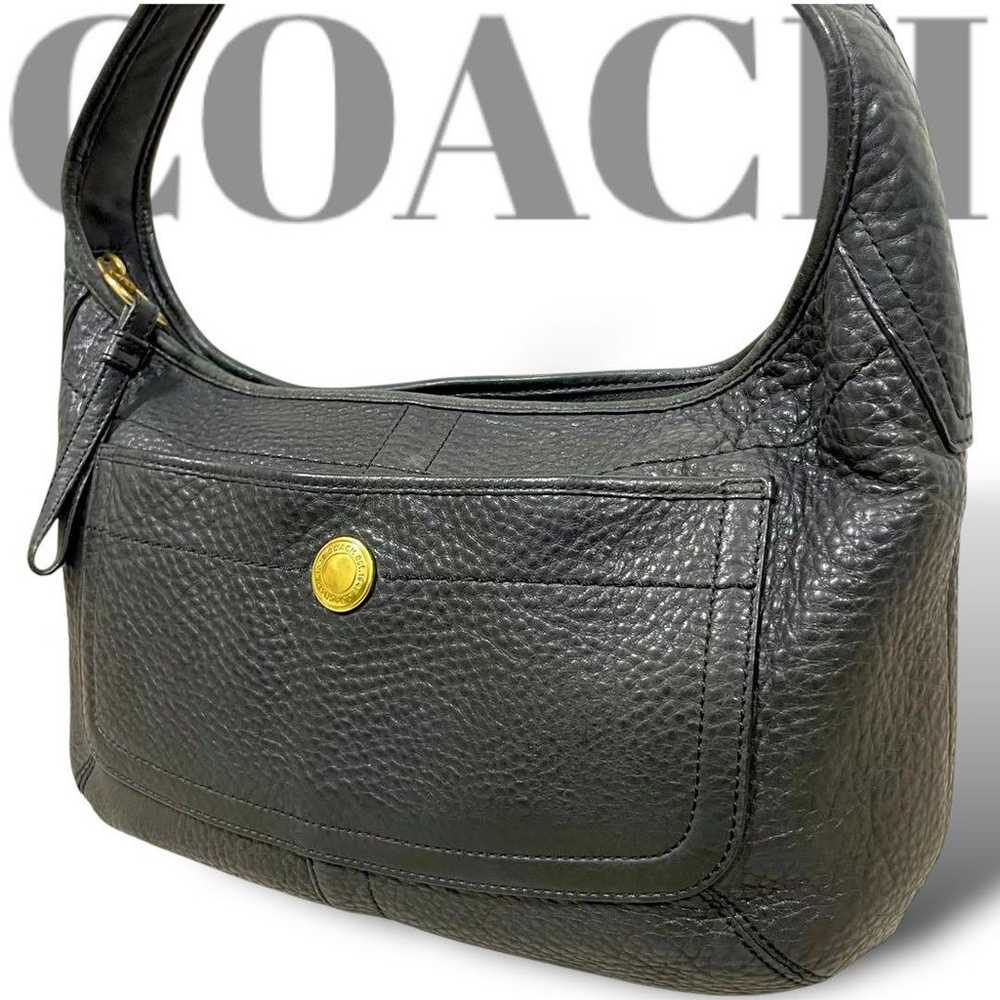 Coach Shoulder Bag One Shoulder Handbag Black Lea… - image 1