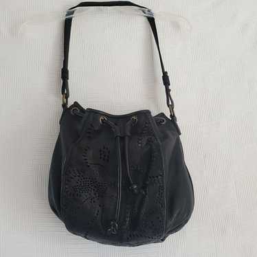 FRYE Bucket Drawstring Crossbody Bag Purse Black L