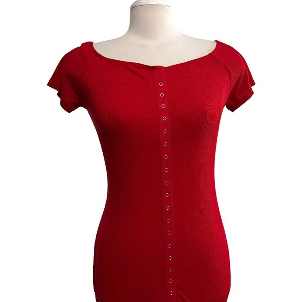 Heart & Hips Red Ribbed Bodycon Button Down Mini … - image 5