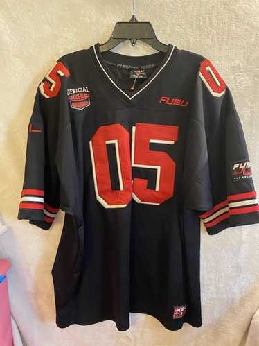 90sビンテージ FUBU 05 グラデーションフットボールジャージ Vintage FUBU Sports 05 maroon with pink&grey numbers Jersey