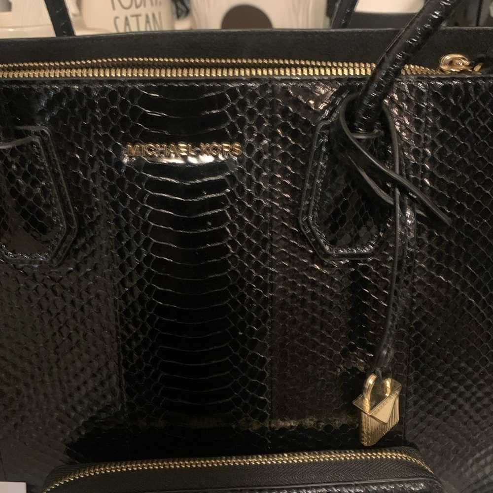 Michael Kors LG Mercer snake skin black tote and … - image 2