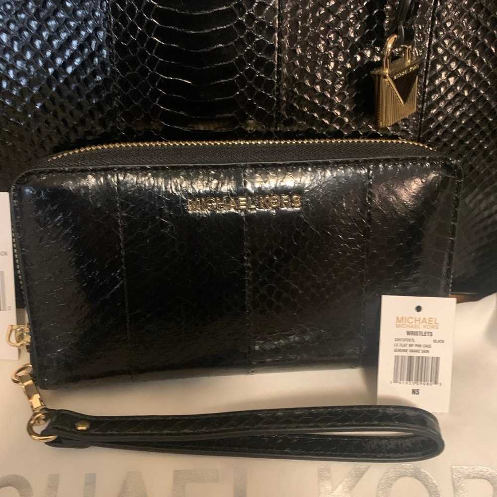 Michael Kors LG Mercer snake skin black tote and … - image 3