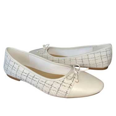 J.Crew Tweed Ballet Flats 9 Cream Plaid Casual Ca… - image 1