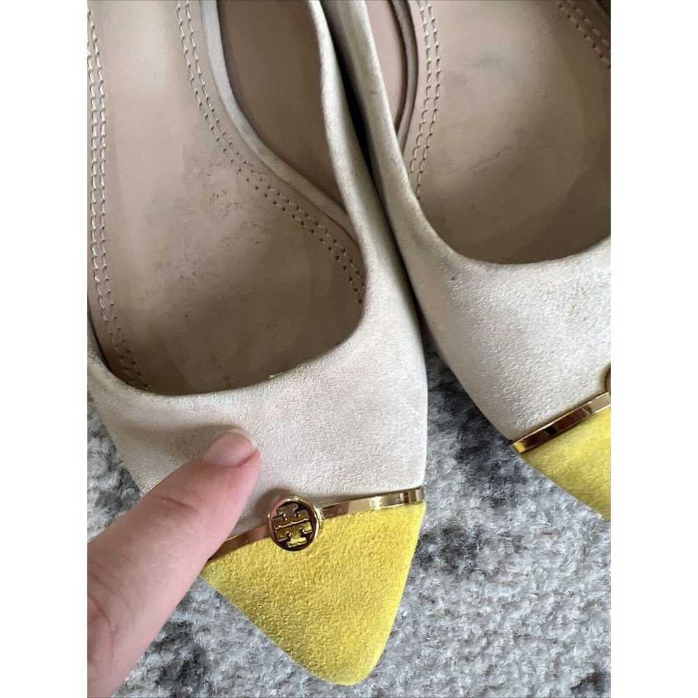 Tory Burch Tan and Yellow Color block Suede Flats… - image 4