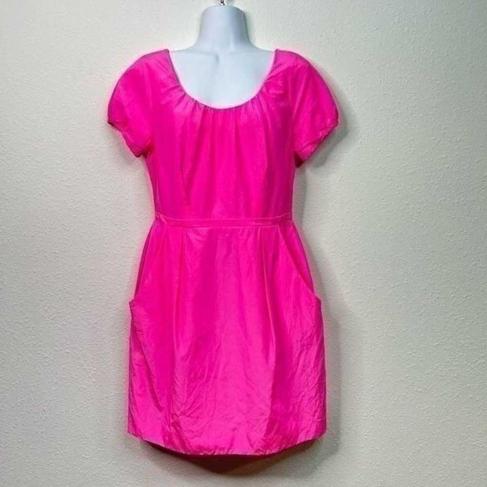 J Crew Silk Pink Barbiecore Babydoll Sheath Puff … - image 1