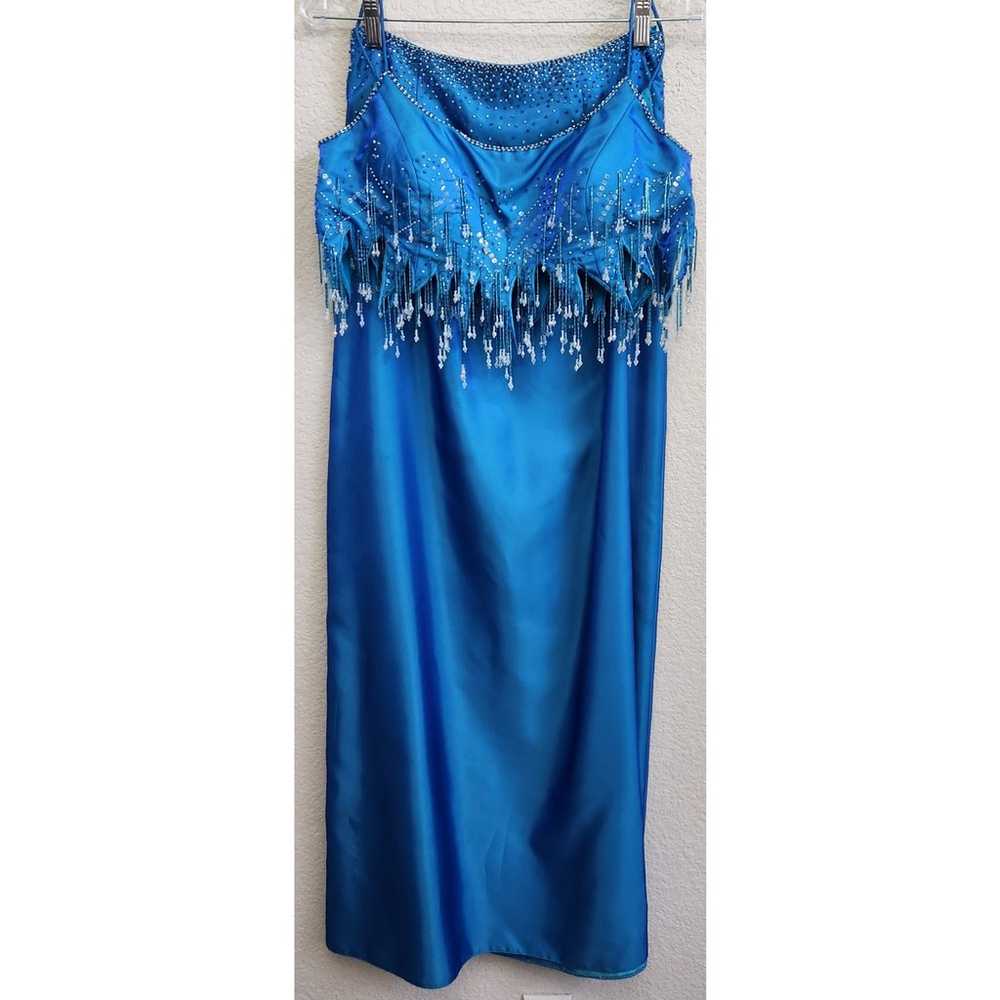 Blue 2 Piece Spaghetti Strap Beaded Top With Bead… - image 1