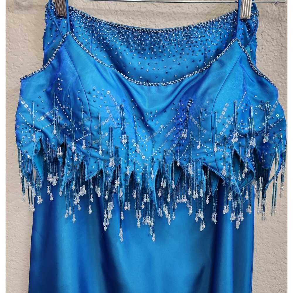 Blue 2 Piece Spaghetti Strap Beaded Top With Bead… - image 2