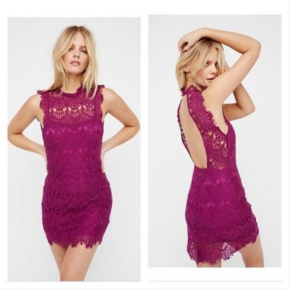 Free People Daydream Magenta Lace Mini Dress Size… - image 1