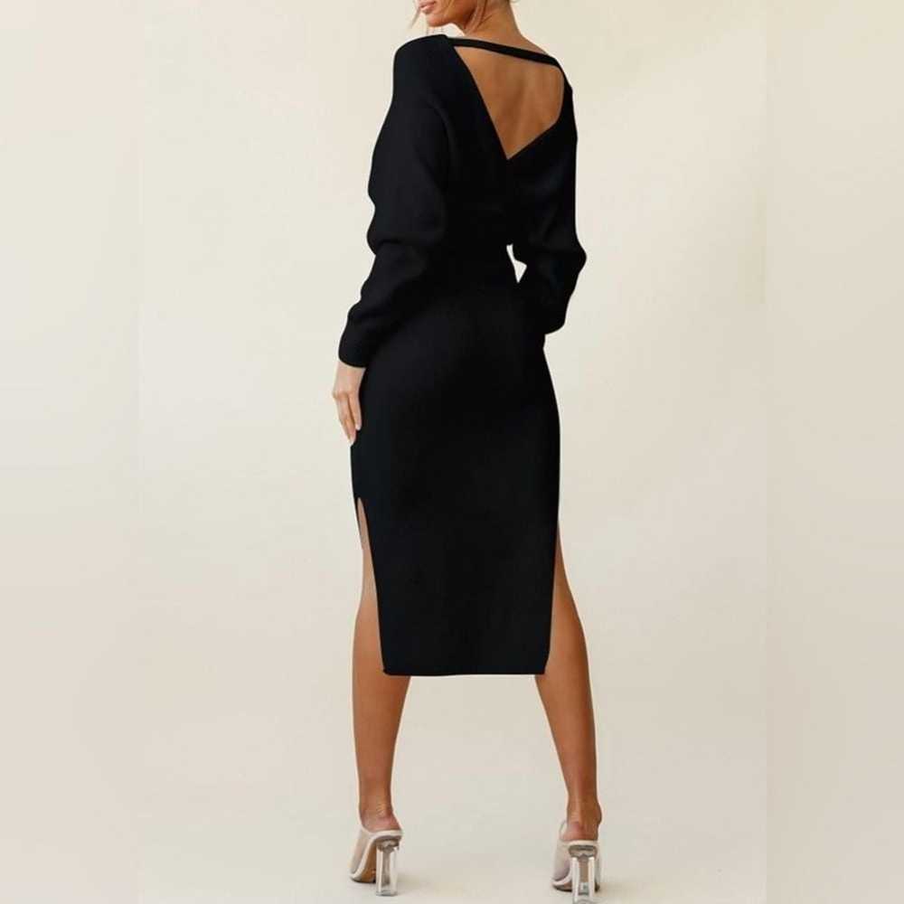 SEXY LONG SLEEVE V-NECK BLACK FITTED DRESS SIZE XL - image 2