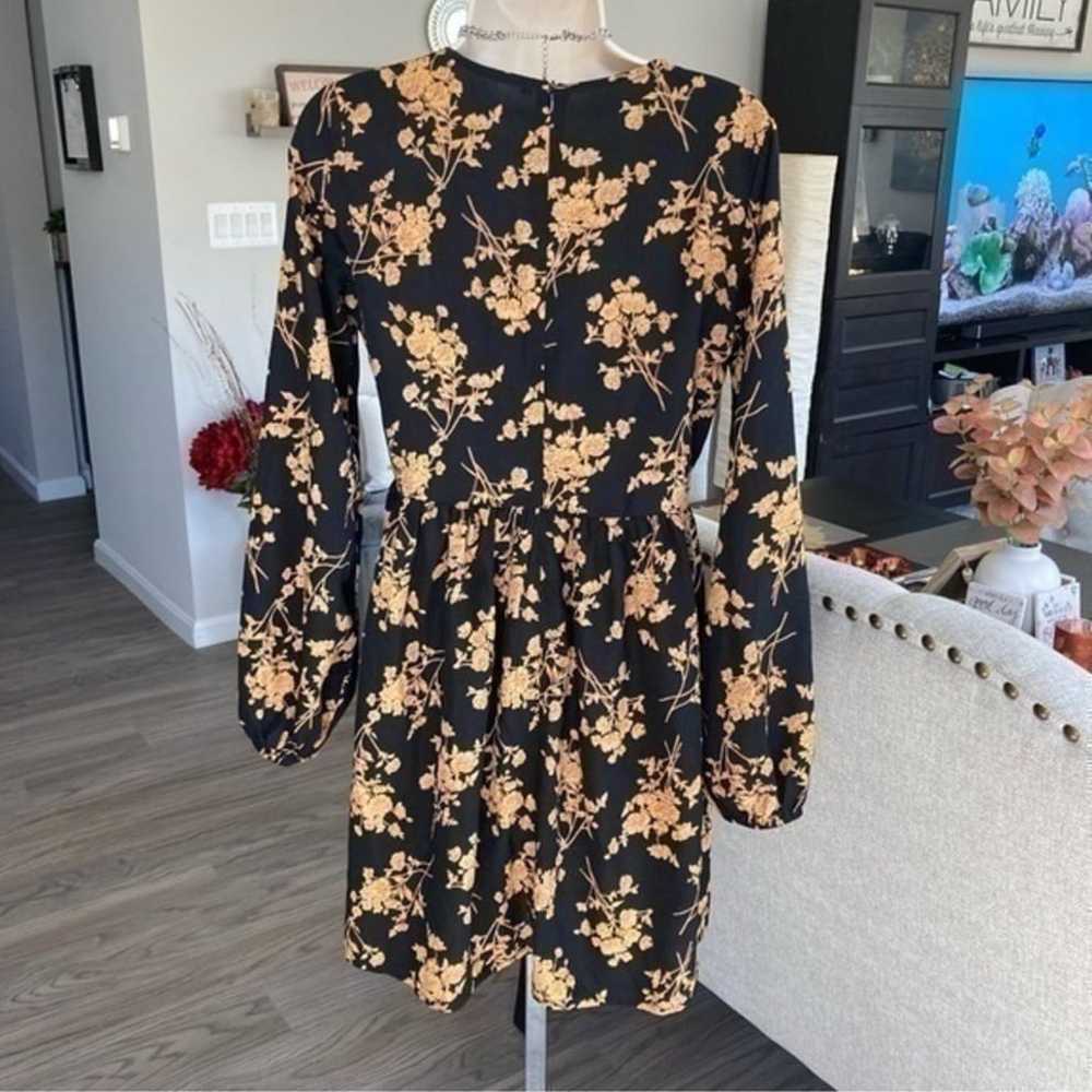 ✨Bohemian boho gold black floral babydoll dress t… - image 3