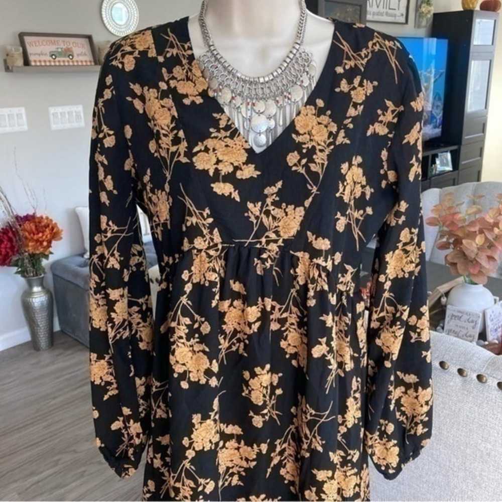 ✨Bohemian boho gold black floral babydoll dress t… - image 6